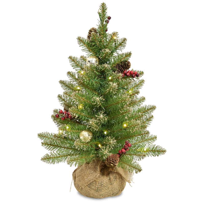2 ft. Pre-Lit Dunhill Fir Glittery Gold Tree with LED Lights
