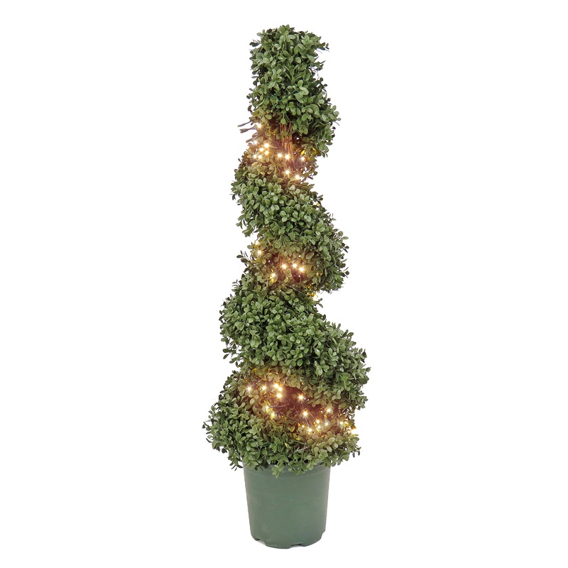 44 in. Pre-Lit Boxwood Spiral Topiary with Battery Operated LED Lights