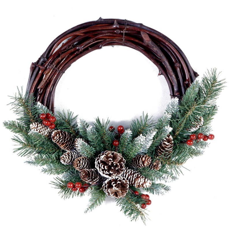 16 in. Frosted Pine Berry Grapevine Wreath