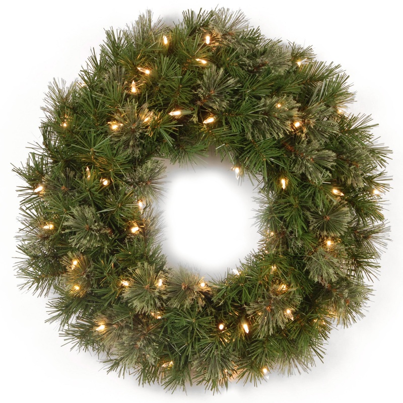 24 in. Pre-Lit Atlanta Spruce Wreath with Clear Lights