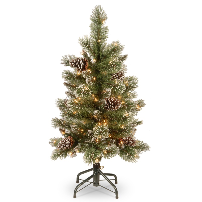 3 ft. Pre-Lit Glistening Pine Pencil Slim Tree with Clear Lights