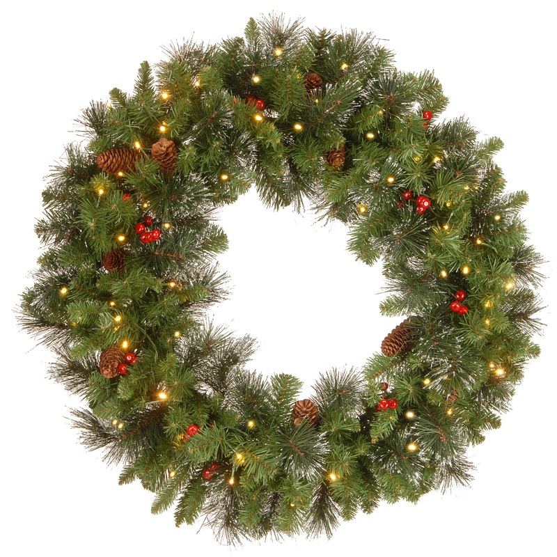 30 in. Pre-Lit Crestwood Spruce Wreath with Clear Lights, Plug-In