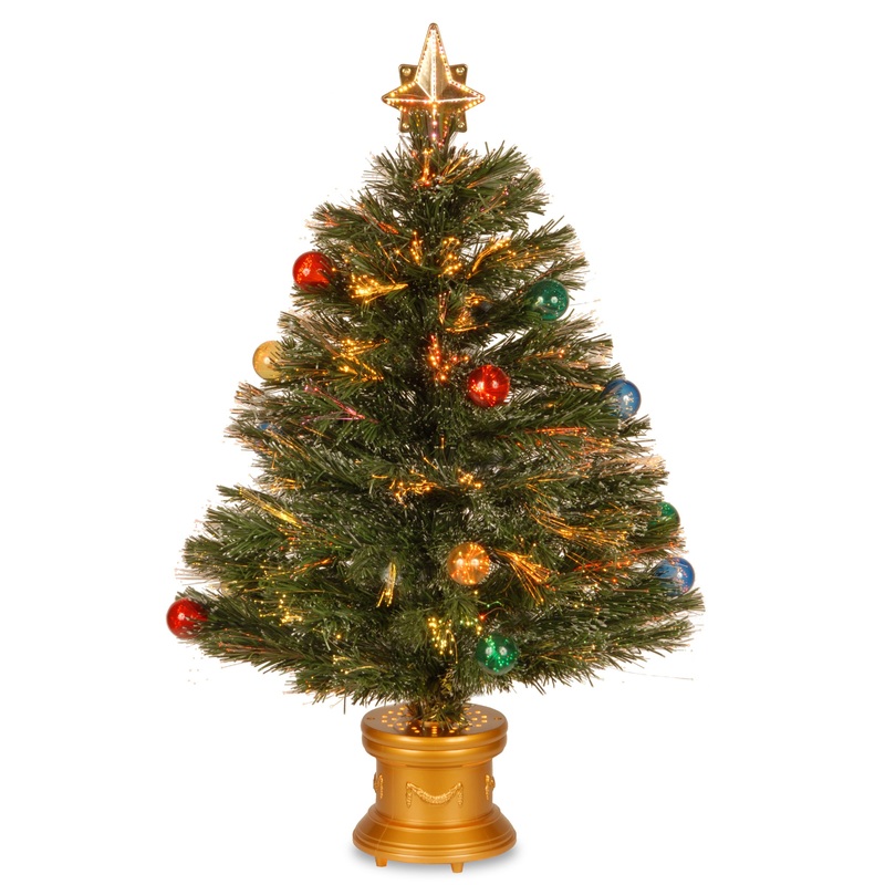 32 in. Pre-Lit Fiber Optic Fireworks Tree with Ball Ornaments