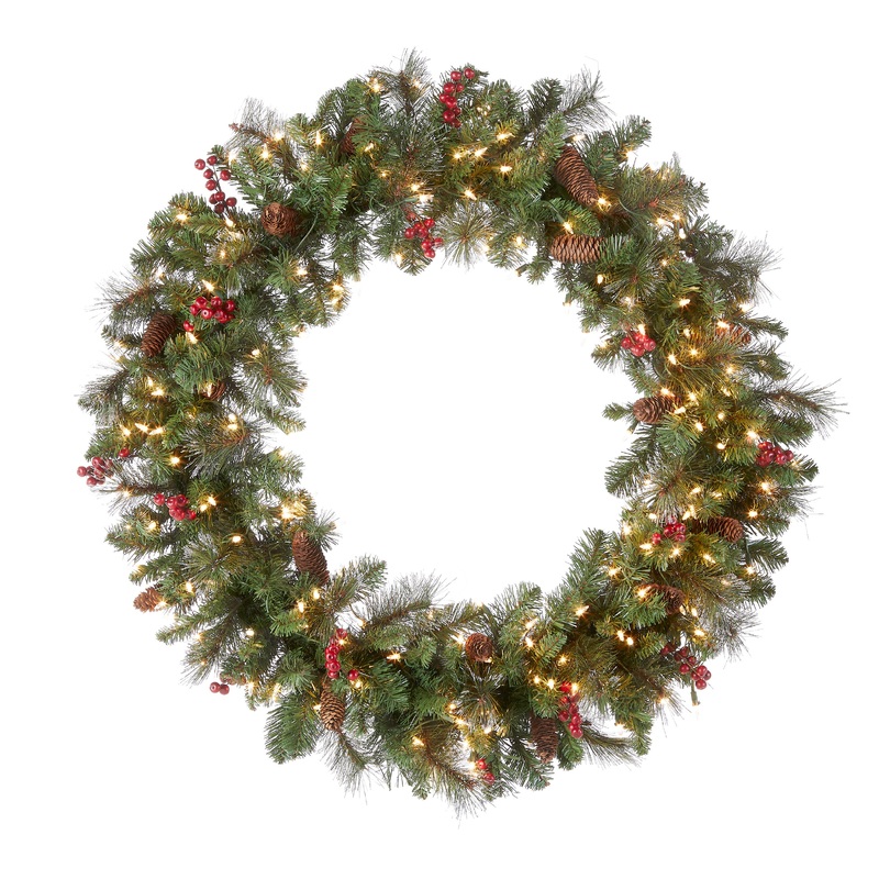 36 in. Pre-Lit Crestwood Spruce Wreath with Clear Lights, Plug-In