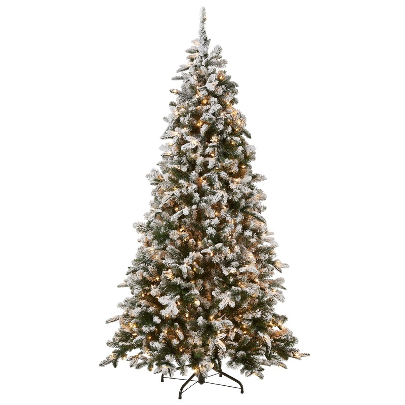 9 ft. Pre-Lit Snowy Everest Fir Medium Tree with Clear Lights, Plug-In