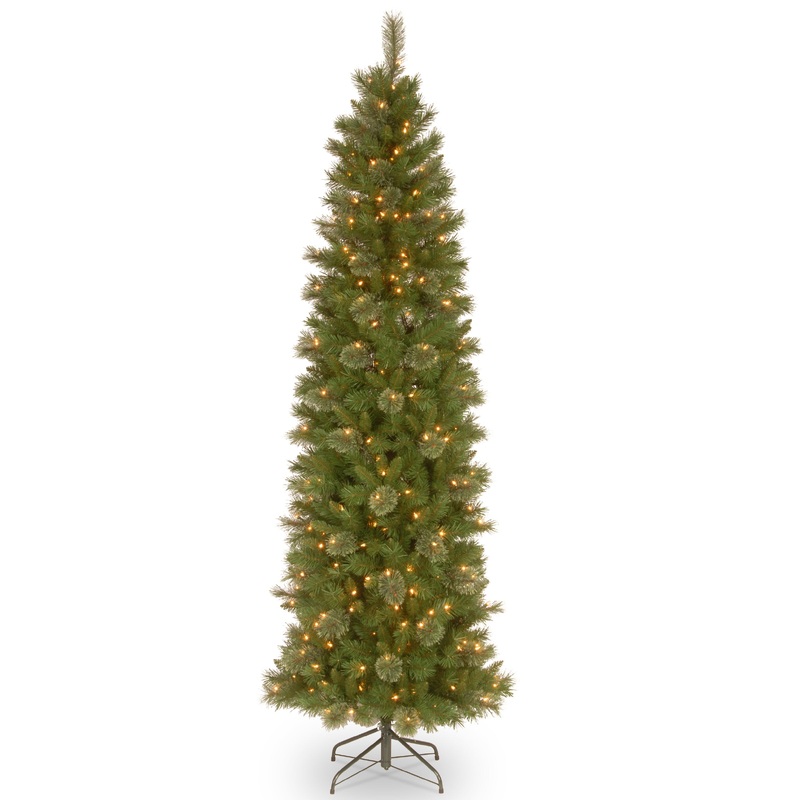 9 ft. Pre-Lit Tacoma Pine Pencil Slim Tree with Clear Lights