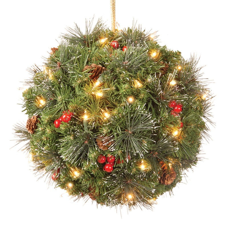 12 in. Pre-Lit Crestwood Spruce Kissing Ball with Warm White LED Lights