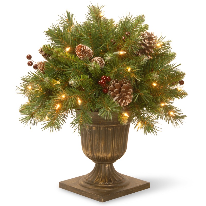 18 in. Pre-Lit Frosted Berry Porch Bush with Clear Lights