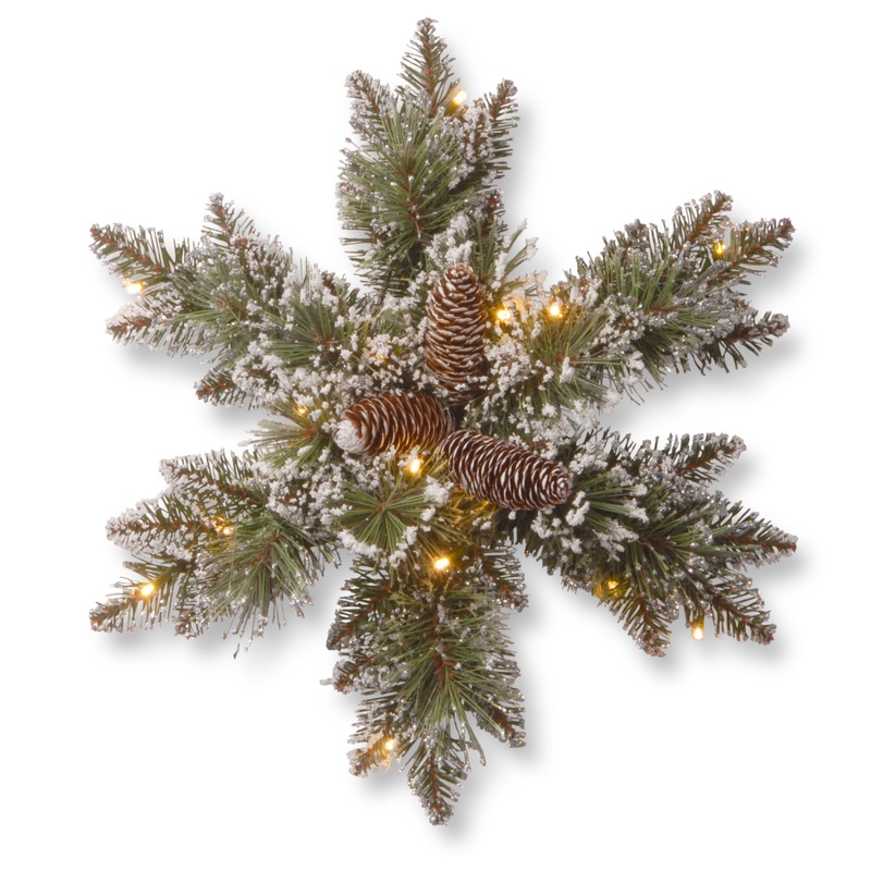 18 in. Pre-Lit Glittery Bristle Pine Snowflake with Warm White LED Lights