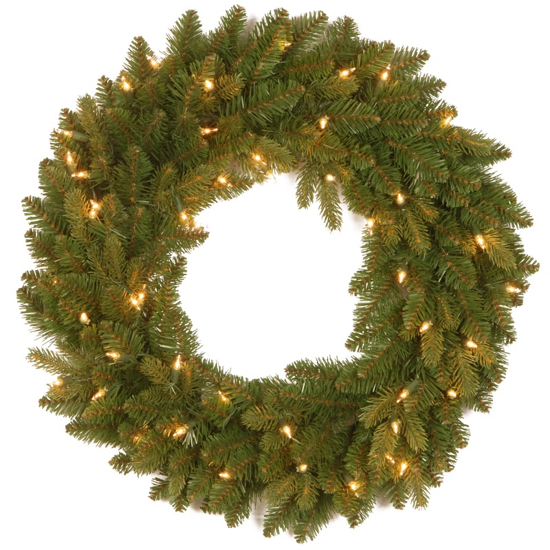 24 in. Pre-Lit Avalon Spruce Wreath with Clear Lights