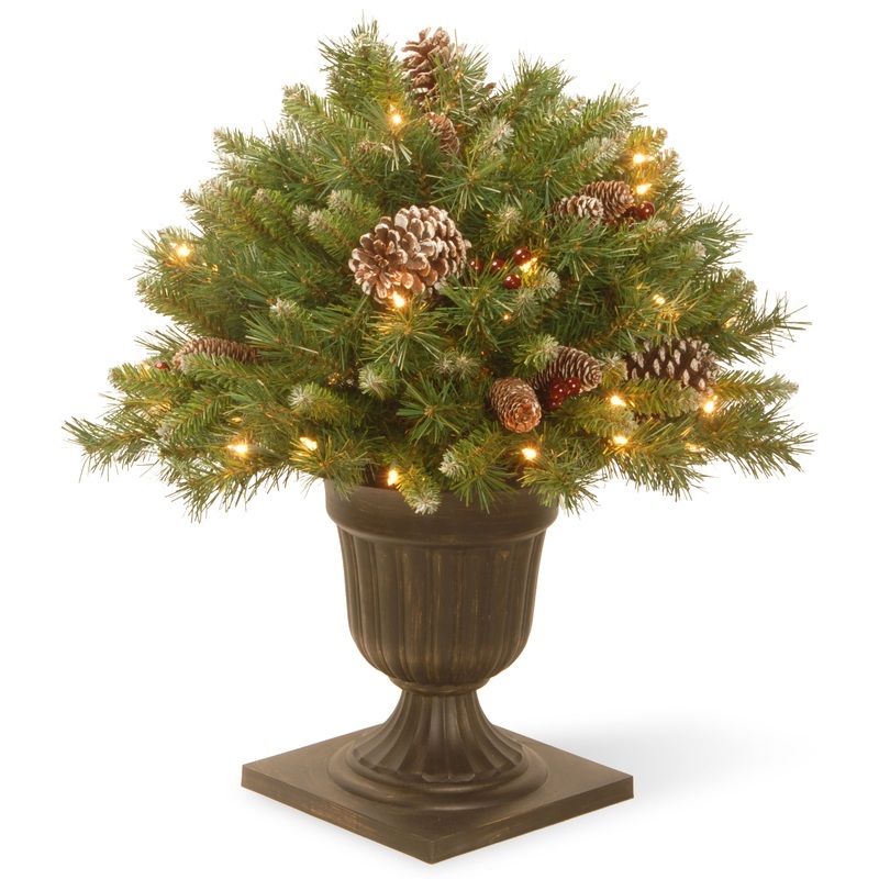 24 in. Pre-Lit Frosted Berry Porch Bush with Clear Lights, Plug-In