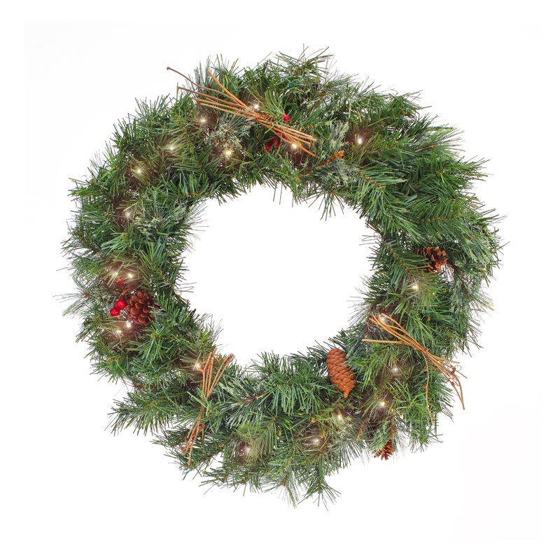 24 in. Pre-Lit Glistening Pine Wreath with LED Lights