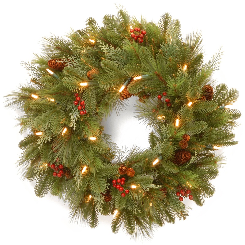 24 in. Pre-Lit Noelle Wreath with Warm White LED Lights