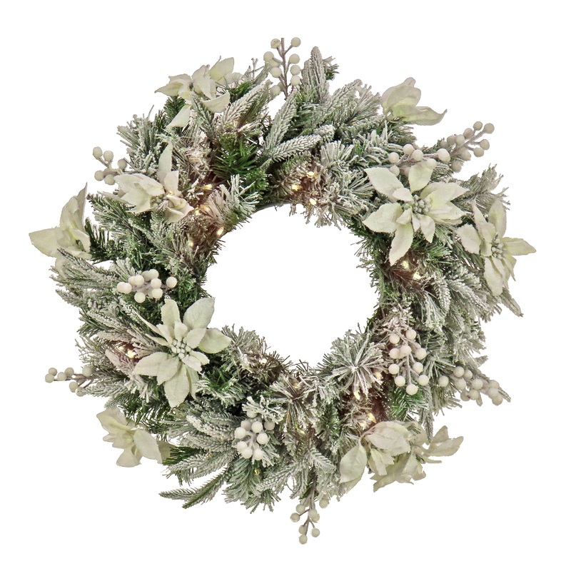 26 in. Pre-Lit Frosted Colonial Wreath with LED Lights