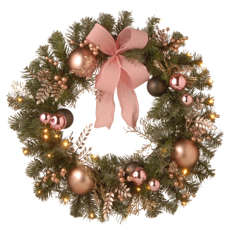28 in. Pre-Lit Decorated Pine Wreath with LED Light