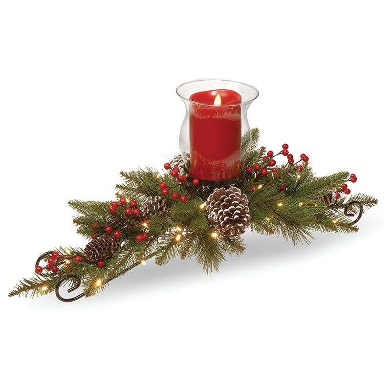 30 in. Bristle Berry Centerpiece with Three Candles
