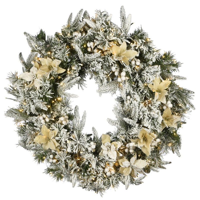 30 in. Pre-Lit Frosted Colonial Fir Wreath with Dual Color LED Cosmic Lights, Plug-In