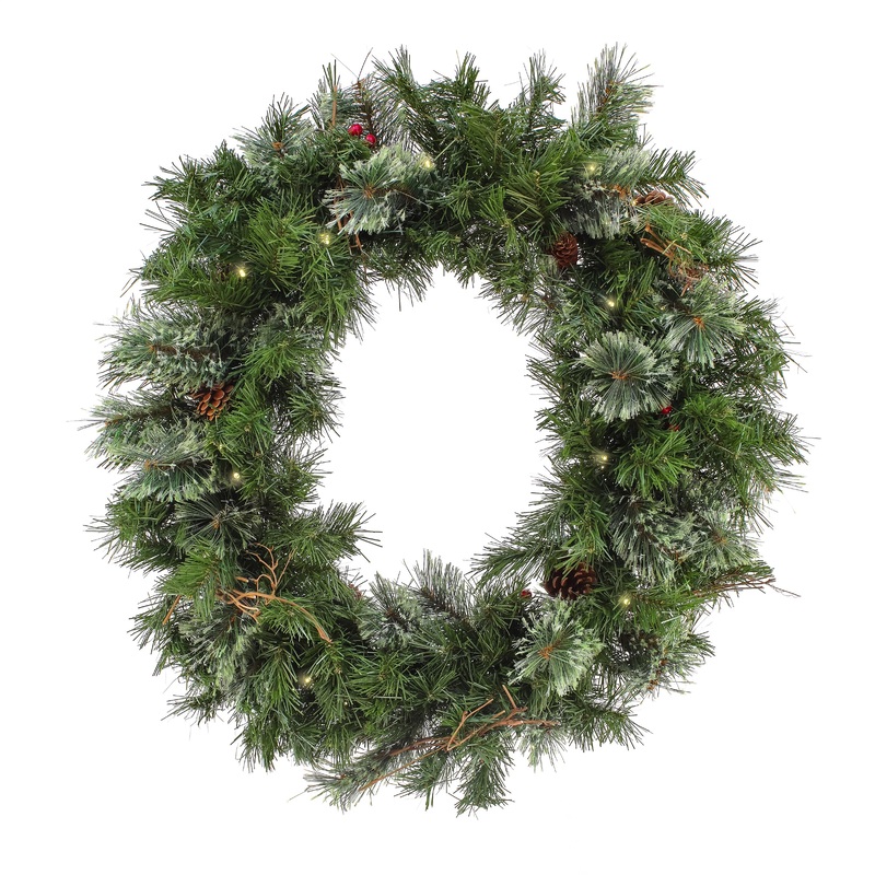 30 in. Pre-Lit Glistening Pine Wreath with LED Lights