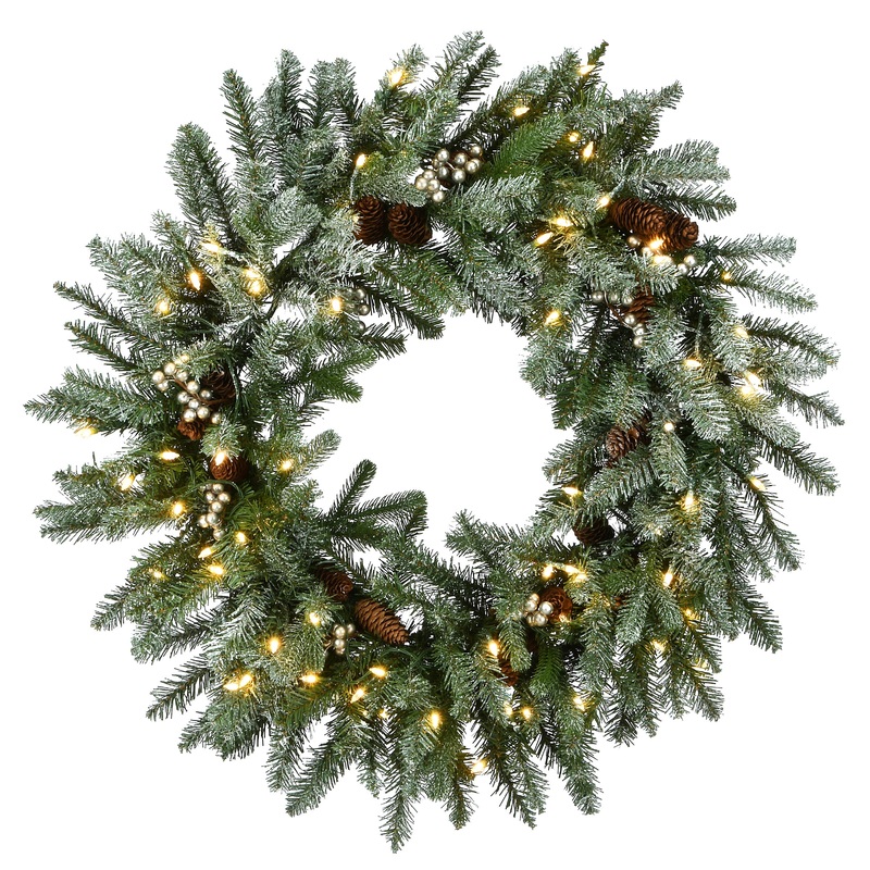 30 in. Pre-Lit Snowy Morgan Spruce Wreath with Twinkly LED Lights, Plug-In