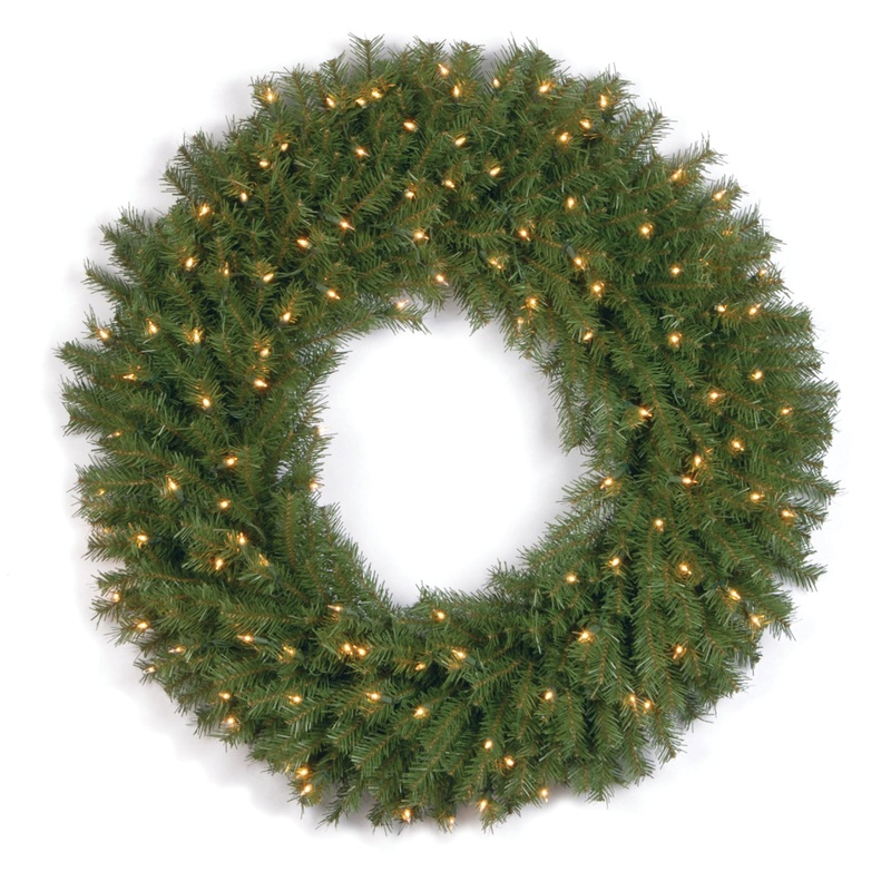 36 in. Pre-Lit Norwood Fir Wreath with Clear Lights, Plug-In