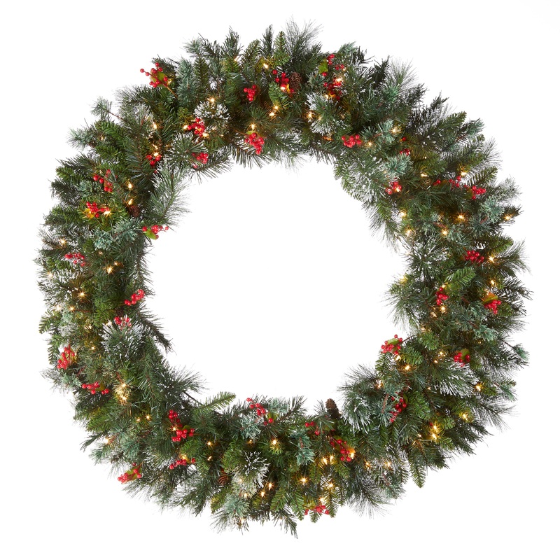 48 in. Pre-Lit Wintry Pine Wreath with Clear Lights, Plug-In
