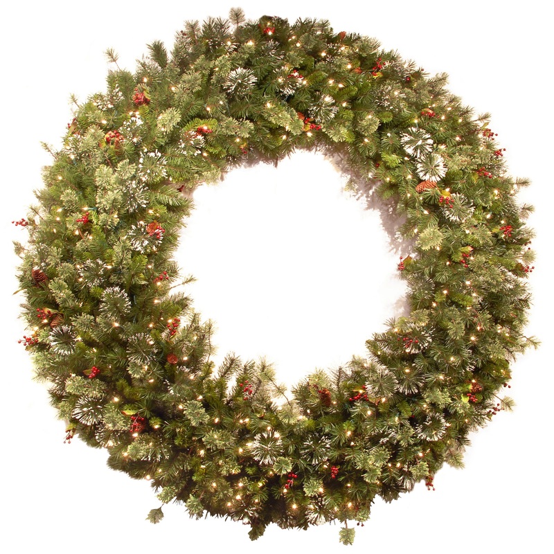 60 in. Pre-Lit Wintry Pine Wreath with Clear Lights, Plug-In