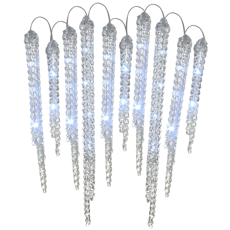 16 in. Ice Crystals Icicles with Micro LED Lights, Set of 10, Plug-In