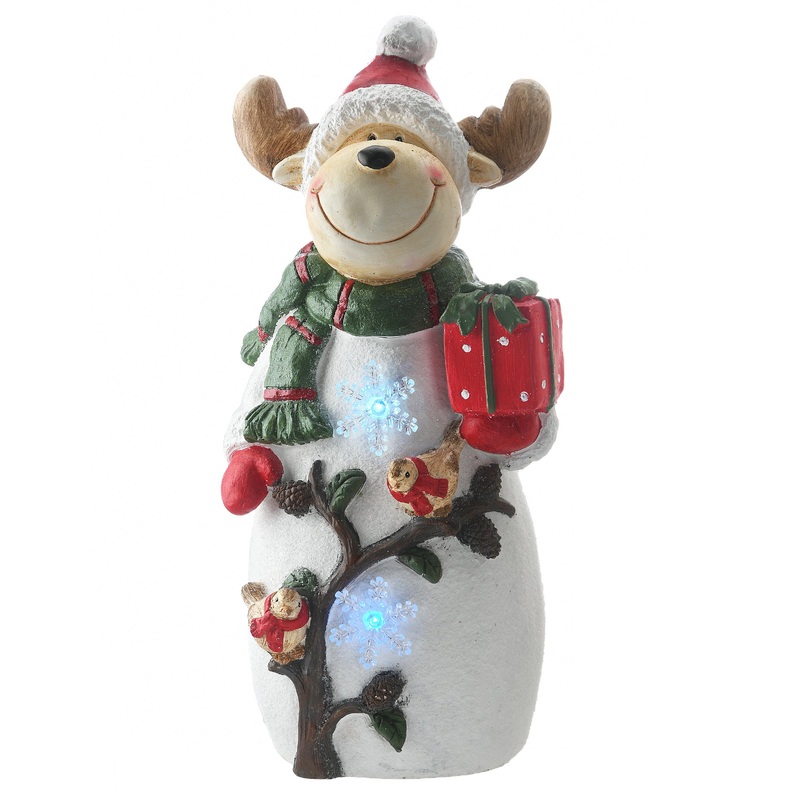 22 in. Reindeer Holding Gift with Multicolor Lights