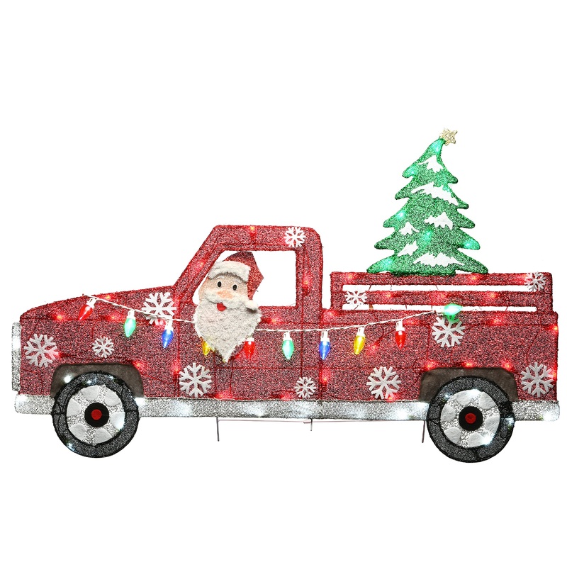 27 in. Pre-Lit Santa in Red Truck, Plug-In