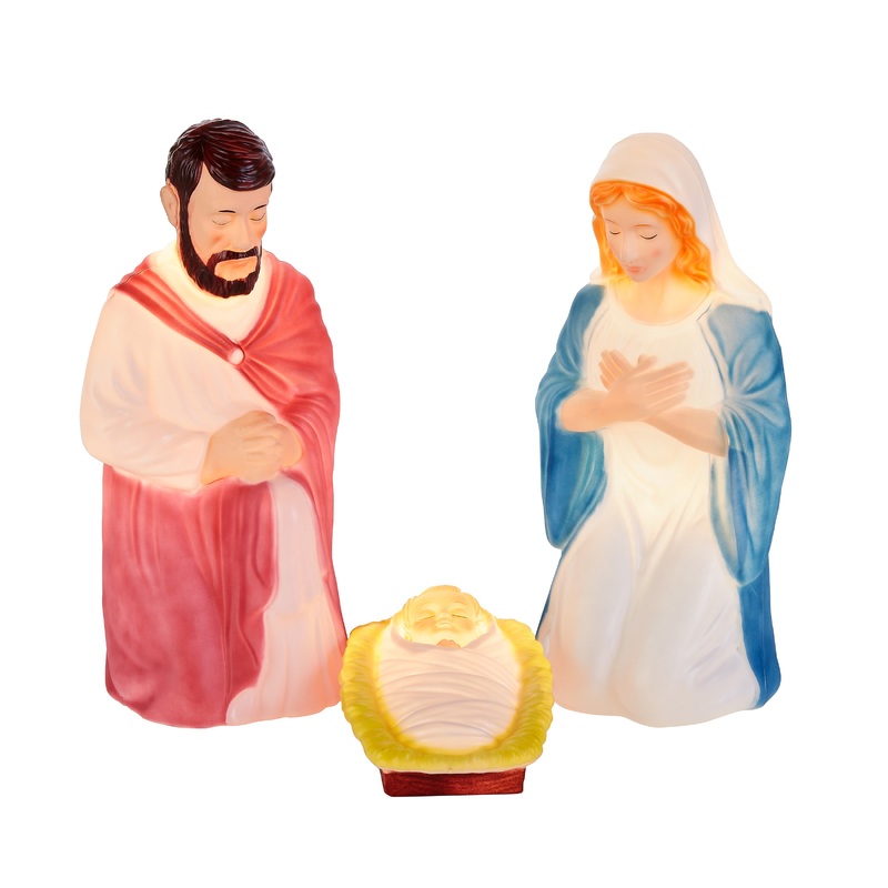 28 in. Mary, Joseph and Jesus Nativity Scene, Lights Inside