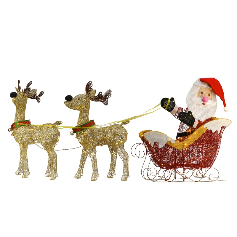 33 in. Pre Lit Santa and Reindeer Decoration, with Warm White LED Lights, Plug-In