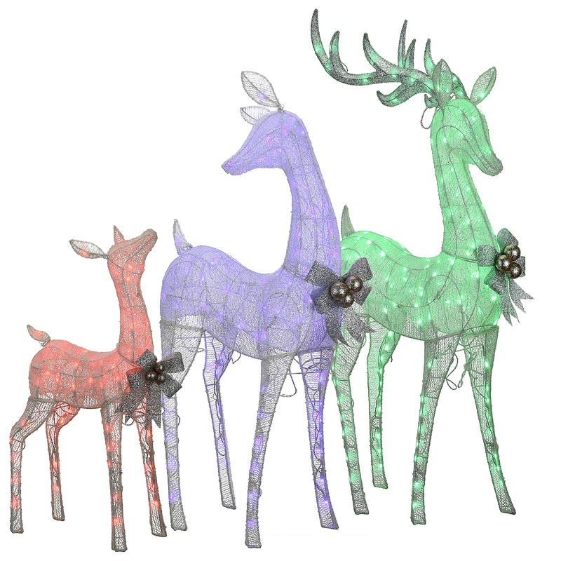 36 in., 52 in. and 60 in. Mesh Glittered Deer Family with LED Lights, Plug-In