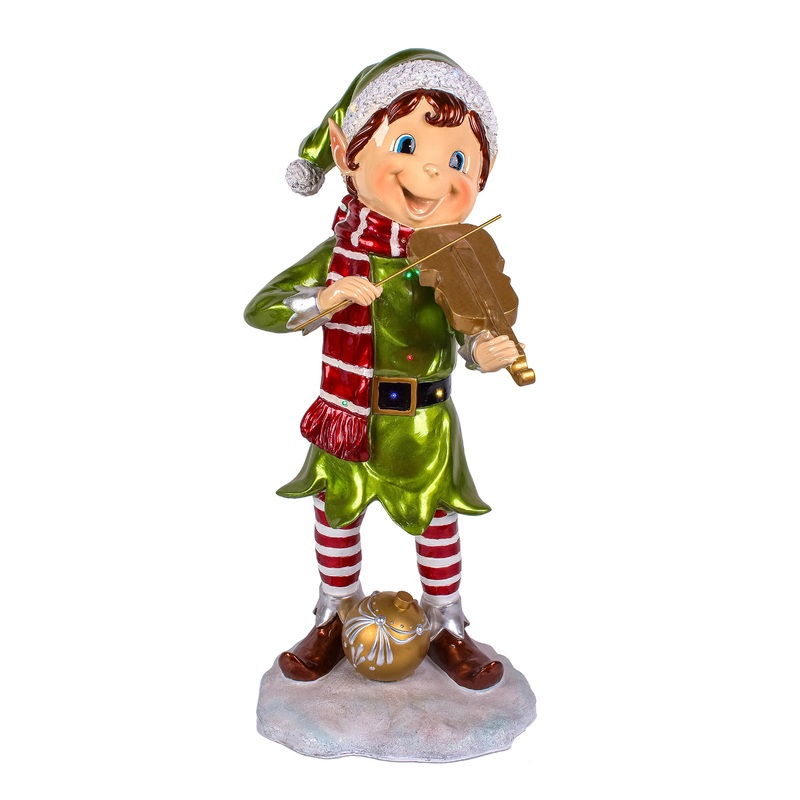 36 in. Fiddle Playing Pixie Elf with Multicolor Lights, Plug-In