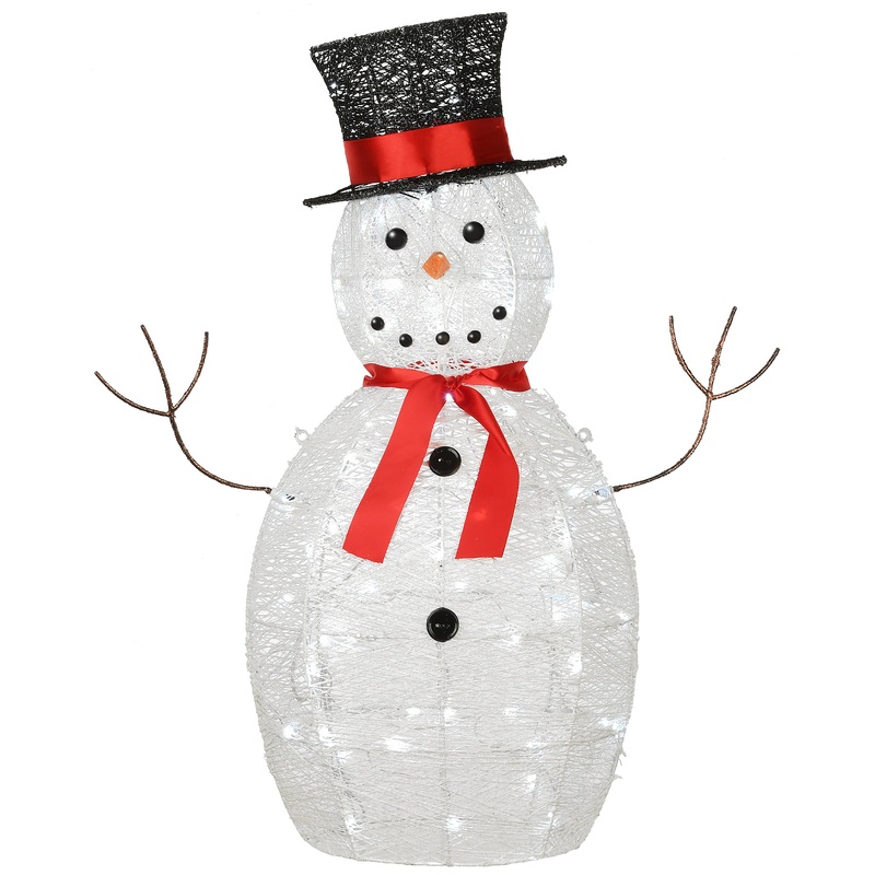 36 in. Pre Lit Sisal Snowman Decoration with Cool White LED Lights, Plug-In