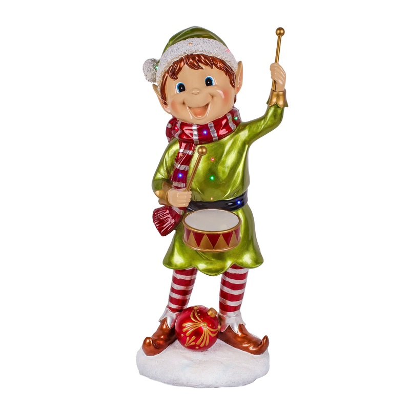 37 in. Drumming Pixie Elf with Multicolor Lights, Plug-In
