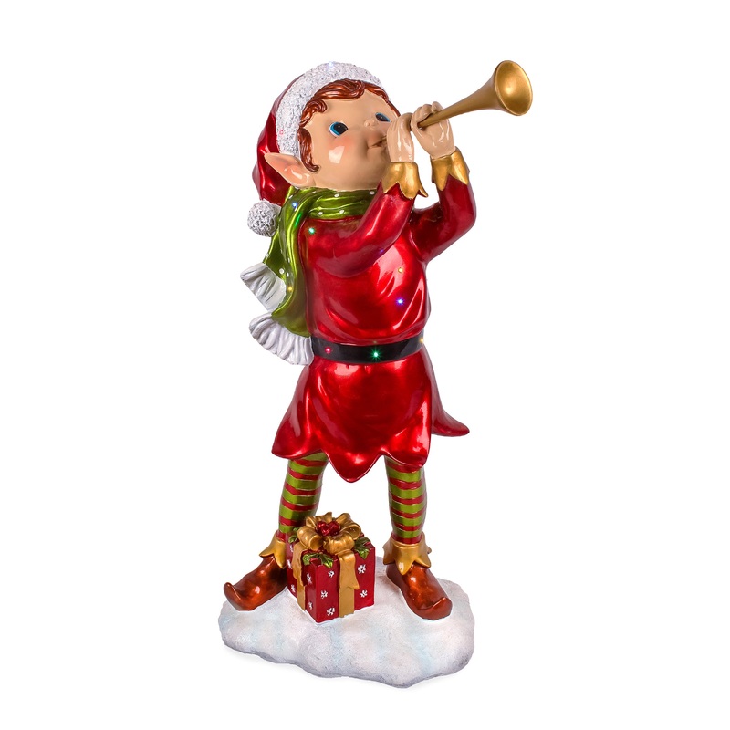 37 in. Horn Blowing Pixie Elf with Multicolor Lights, Plug-In