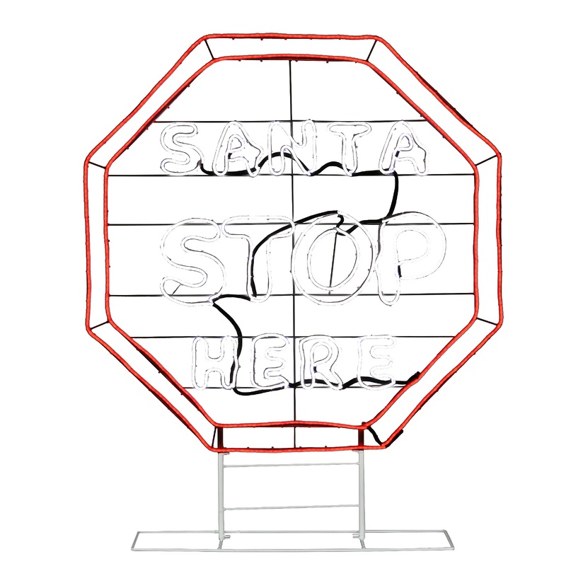 44 in. LED Light Strip Santa Stop Here in. Sign, Plug-In