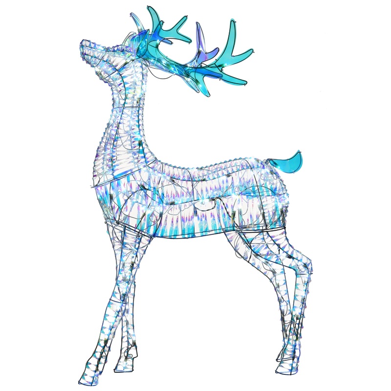 48 in. Pre Lit Iridescent Reindeer Decoration with Cool White LED Lights, Plug-In
