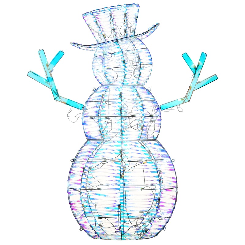 48 in. Pre Lit Iridescent Snowman Decoration, Cool White LED Lights, Plug-In