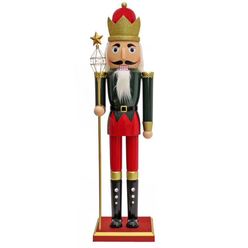 48 in. Red and Gold Christmas Nutcracker with Glittered Gold Crown Helmet
