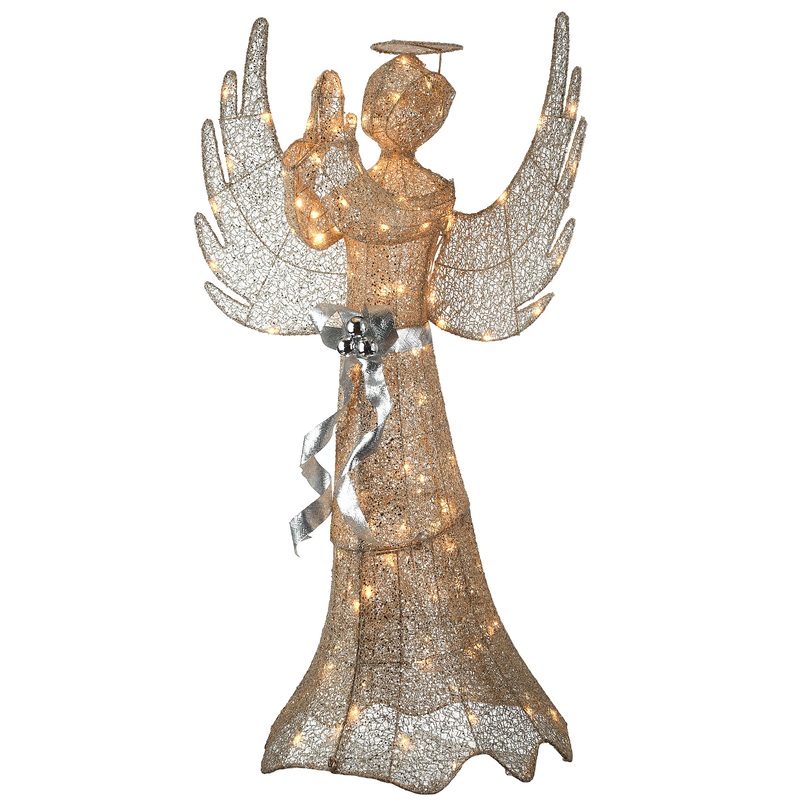 53 in. Champagne Gold Praying Angel with LED Lights, Plug-In