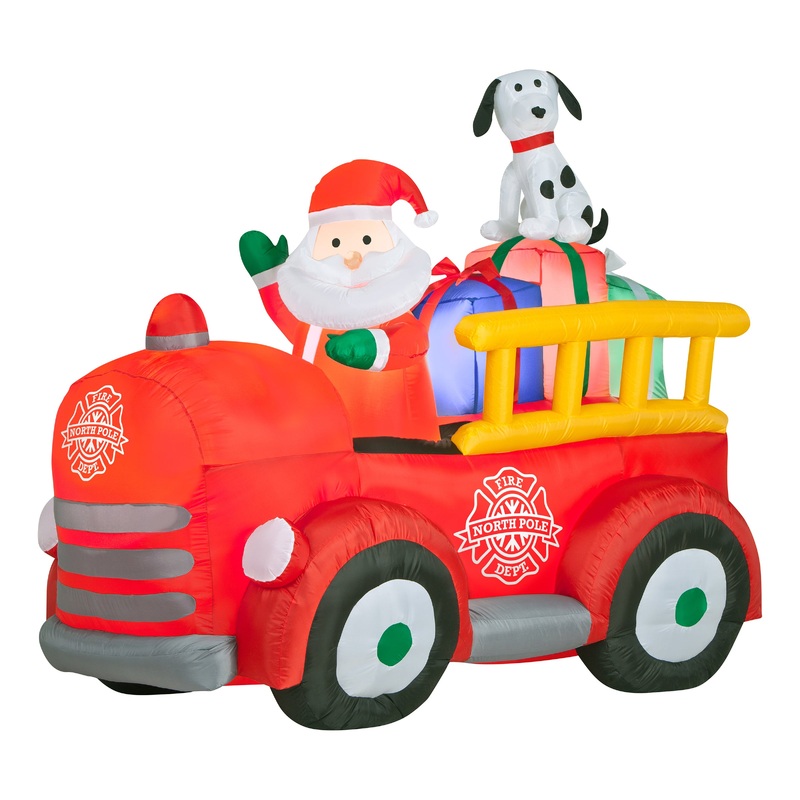 6 ft. Inflatable Santa in Vintage Firetruck with LED Lights, Plug-In