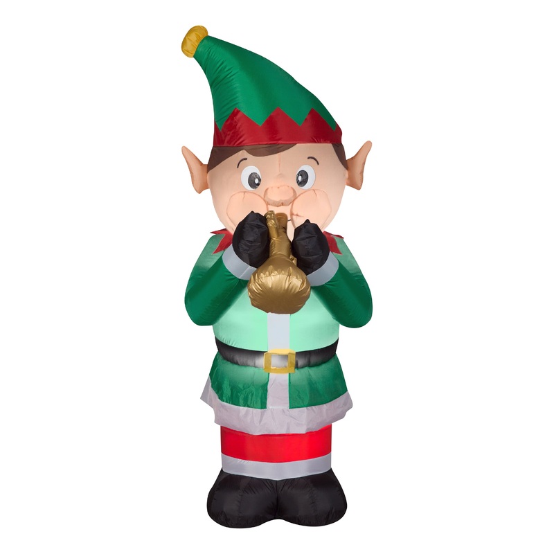 6 ft. Inflatable Trumpet Playing Elf with  LED Lights, Plug-In