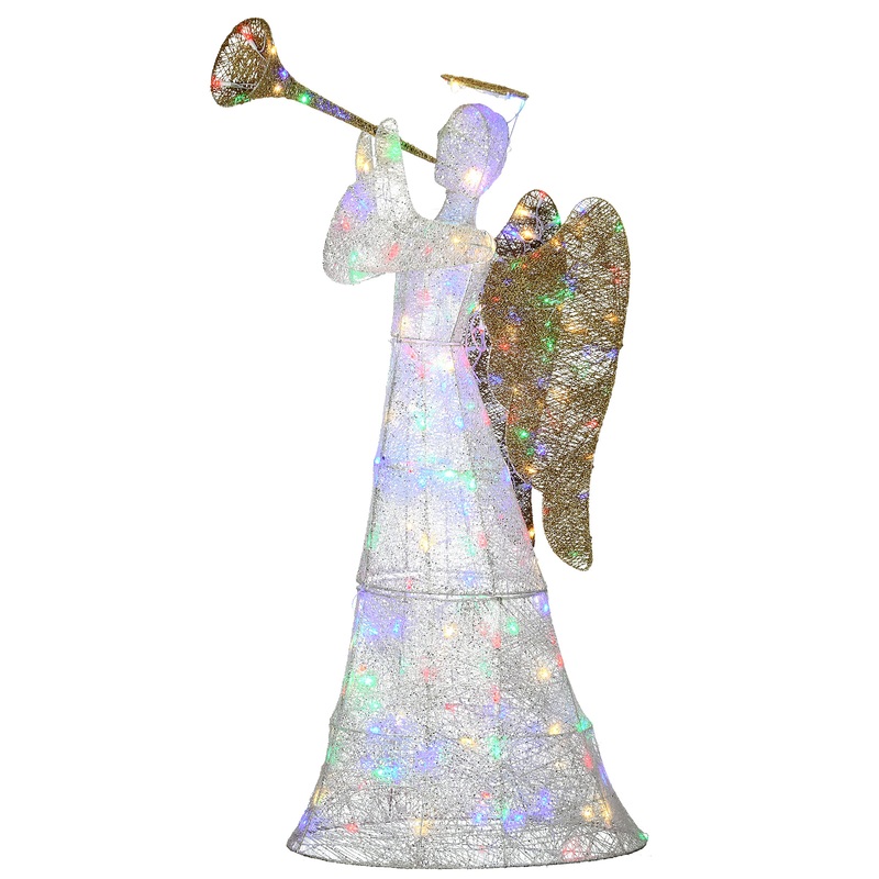 60 in. Trumpeting White Angel with Multicolor LED Lights, Plug-In