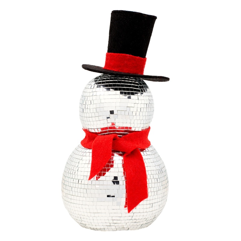 12 in. Disco Ball Snowman with Red Scarf
