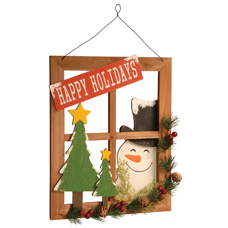 15 in. Window with Snowman Home Wall Hanging Decoration