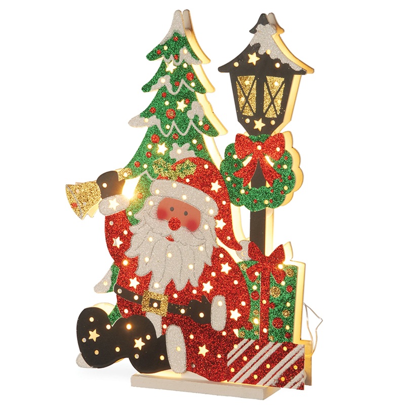 17.5 in. Pre-Lit Wooden Santa Scene