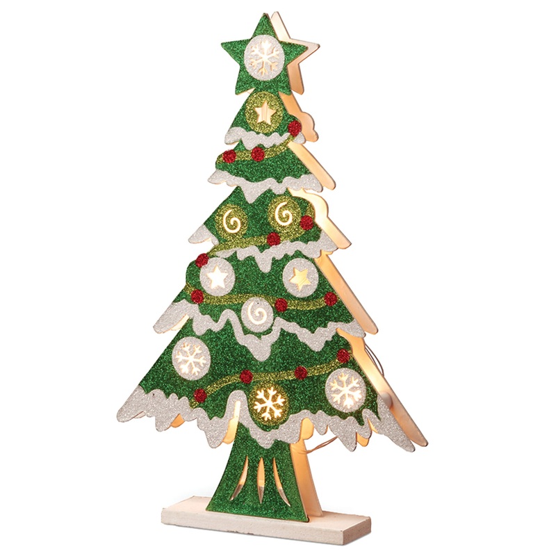 17 in. Pre-Lit Wooden Christmas Tree