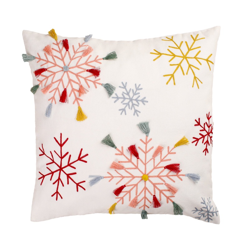 18 in. by 18 in.Velvet Snowflake Embroidery Pillow
