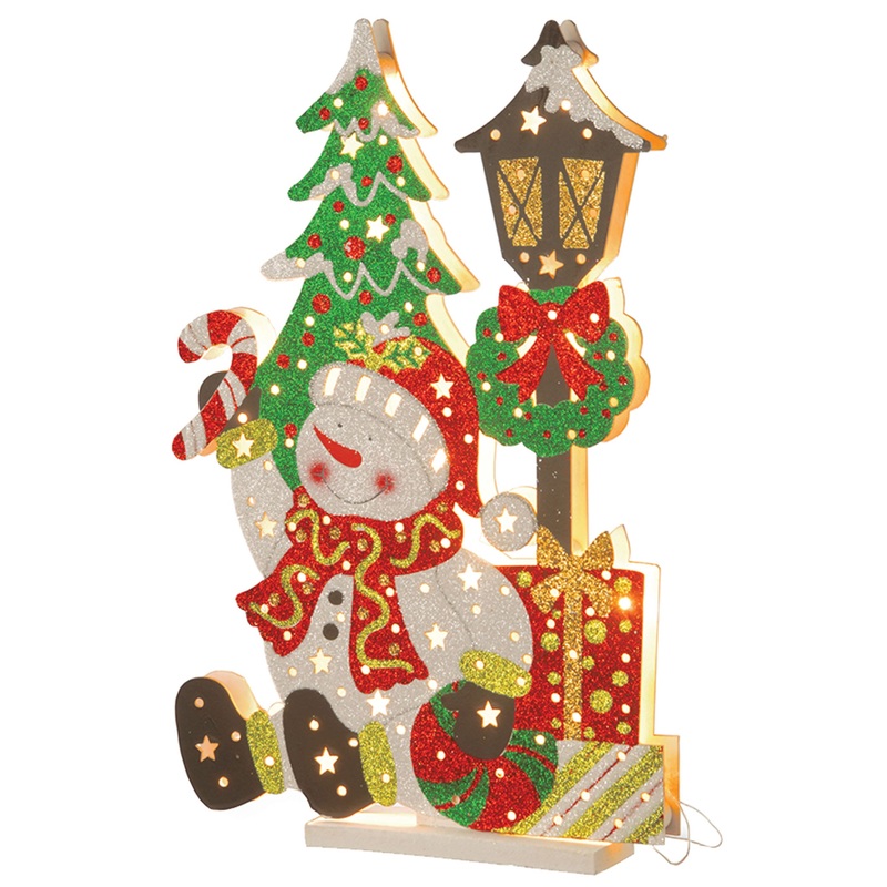 18 in. Snowman Lamp Post Decoration with Warm White Indoor Lights